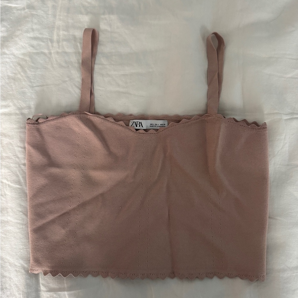 Zara Blush Pink Scalloped Top